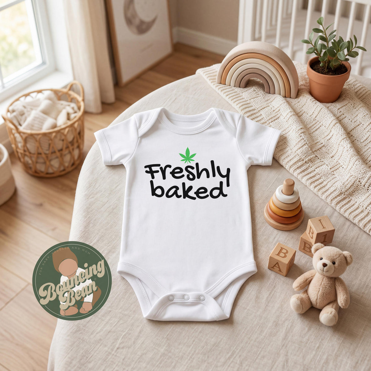 Freshly baked Onesie® - Baby announcement Onesie® - Bud leaf Onesie® bodysuit