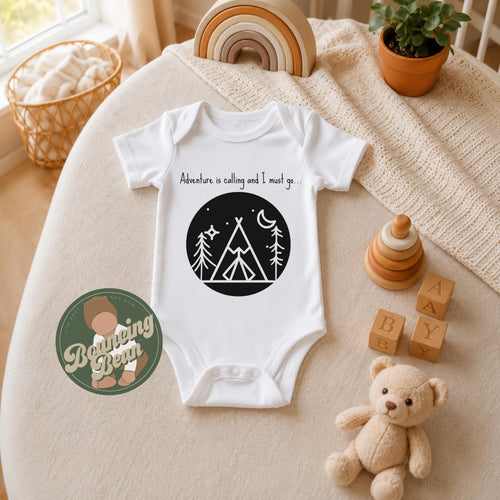 Adventure is calling Onesie® - Cute camping baby Onesie® - Nature themed baby Onesie®