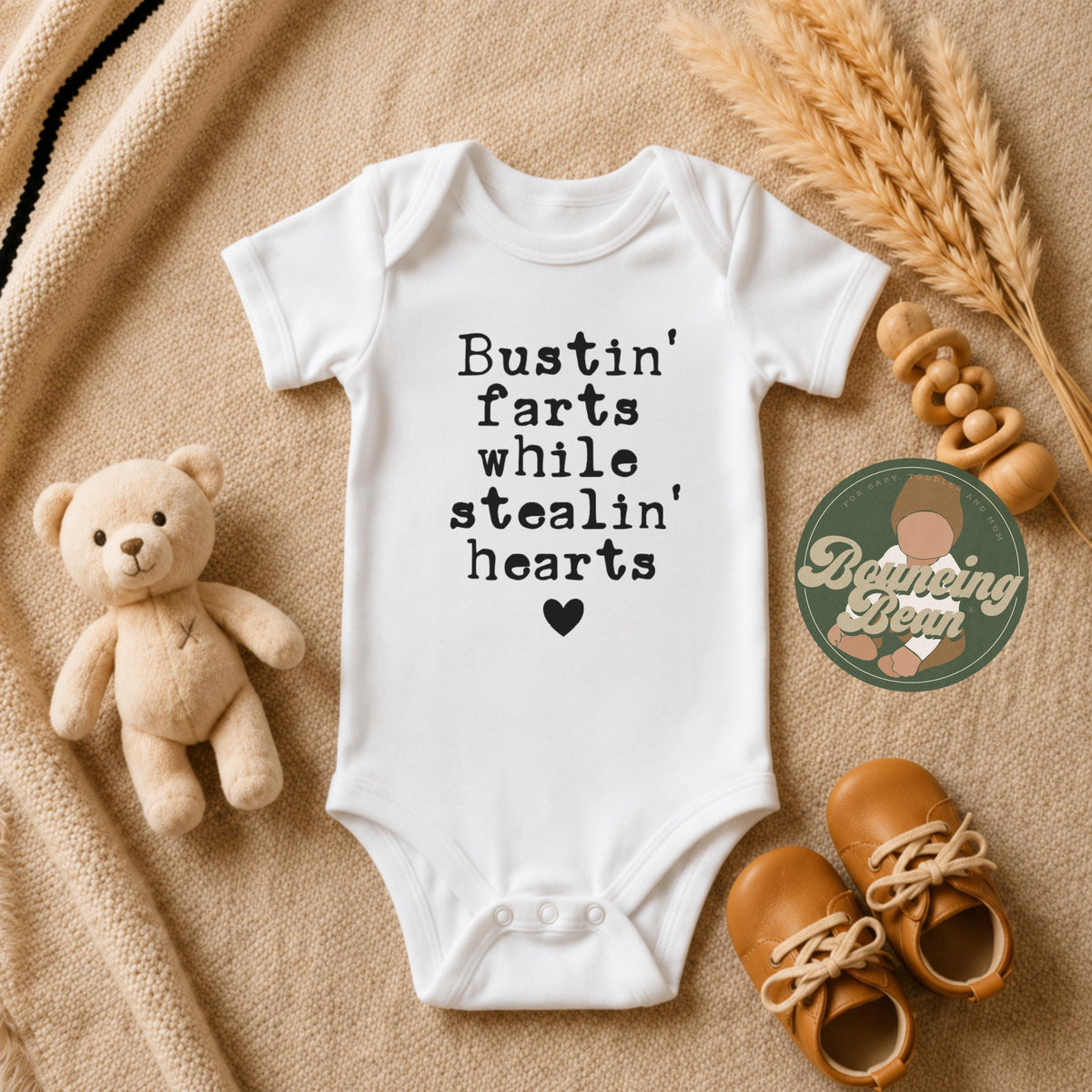 Bustin' farts while stealin' hearts Onesie® - Funny unisex baby Onesie® - Adorable baby gifts