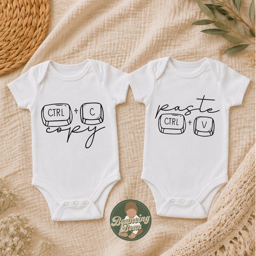 Copy and paste twin Onesie® set, CTRL + C and CTRL + V baby Onesie® set, Twin announcement Onesie®
